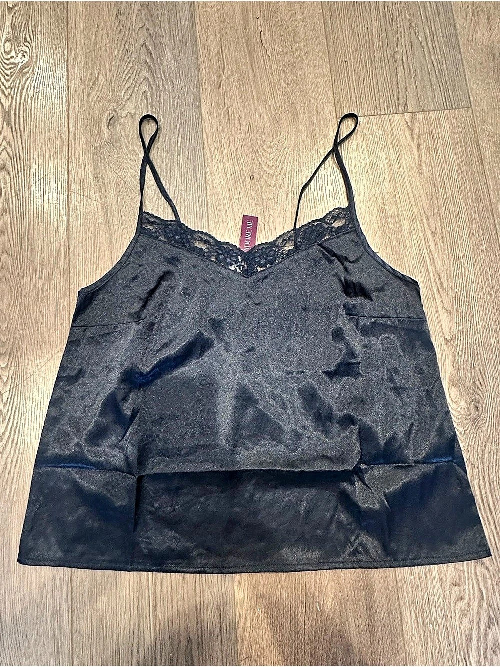 ADORE ME Cami Satin Lace Trim Camisole in Black Size Medium NWT